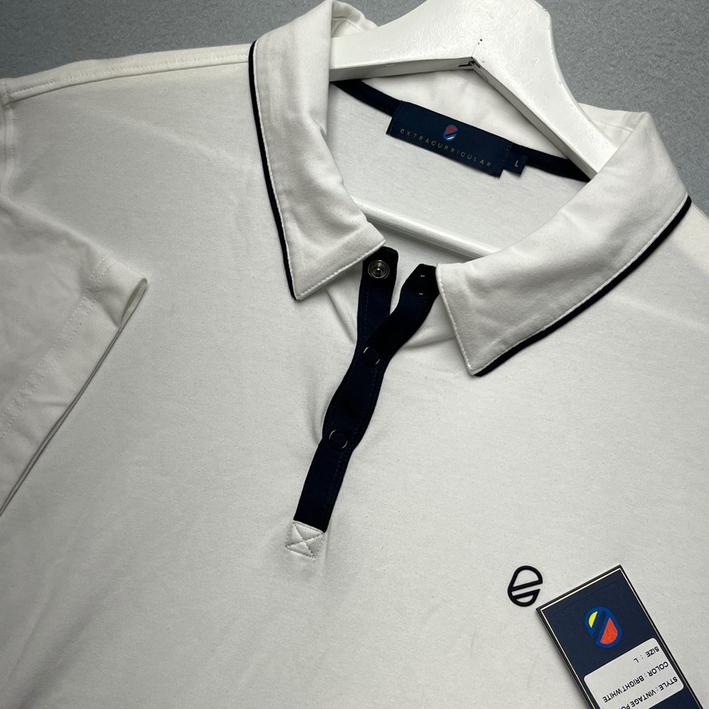 Nwt Extracurricular Mens Vintage Polo‎ Shirt Bright White Large Snap Placket